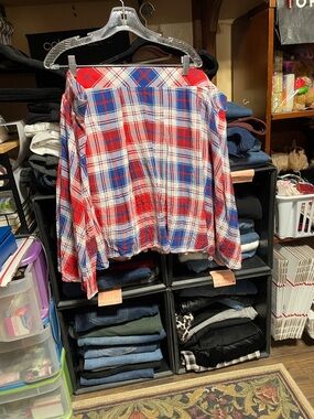 #511 size 5 torrid Red, Blue & White Plaid mini skirt